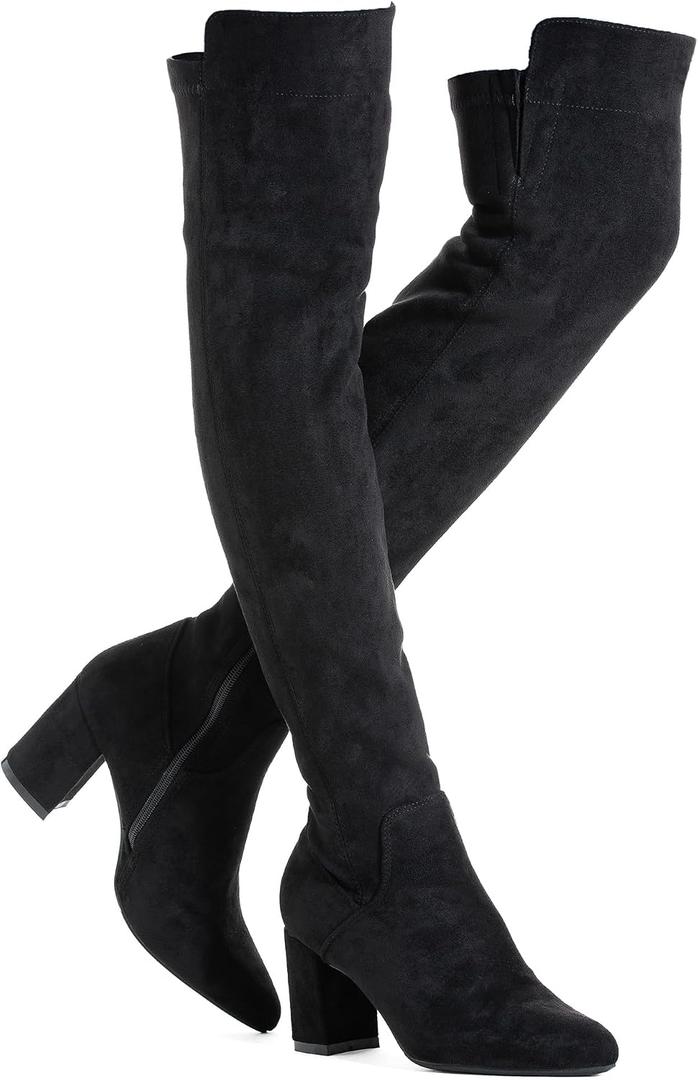 N.N.G Women Over the Knee Boots Thigh High Suede Black Block Low 2 Inch Heel Chunky Above Knee Winter Pointed toe, 39 
