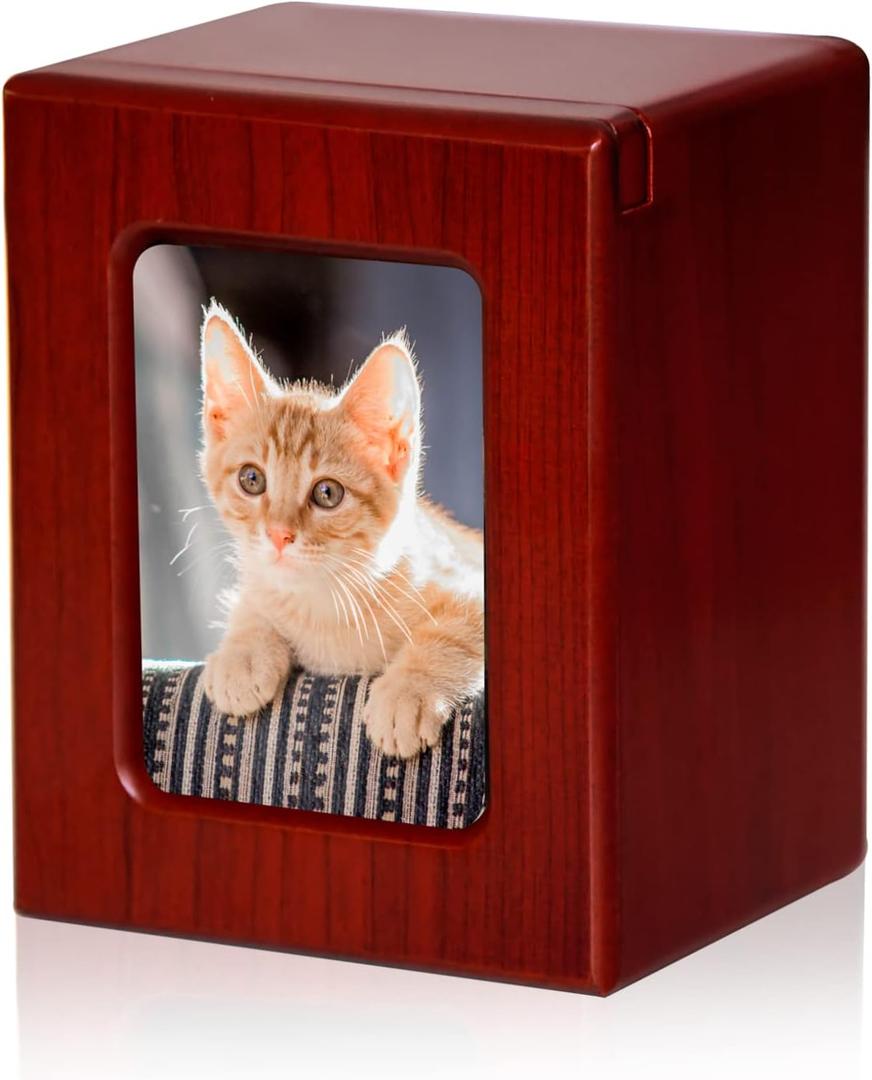 PCS Cat Urn - Photo Urn for Ashes, Cremation Box, Red-Small (S(0-25lbs))