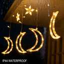 Dazzle Bright Ramadan Curtain String Lights, 138 LED 8.2 FT Warm White Star Moon Window Lights with Timer and 8 Lighting Modes, Waterproof Ramadan Decorations for Bedroom Wall Wedding Outdoor Party