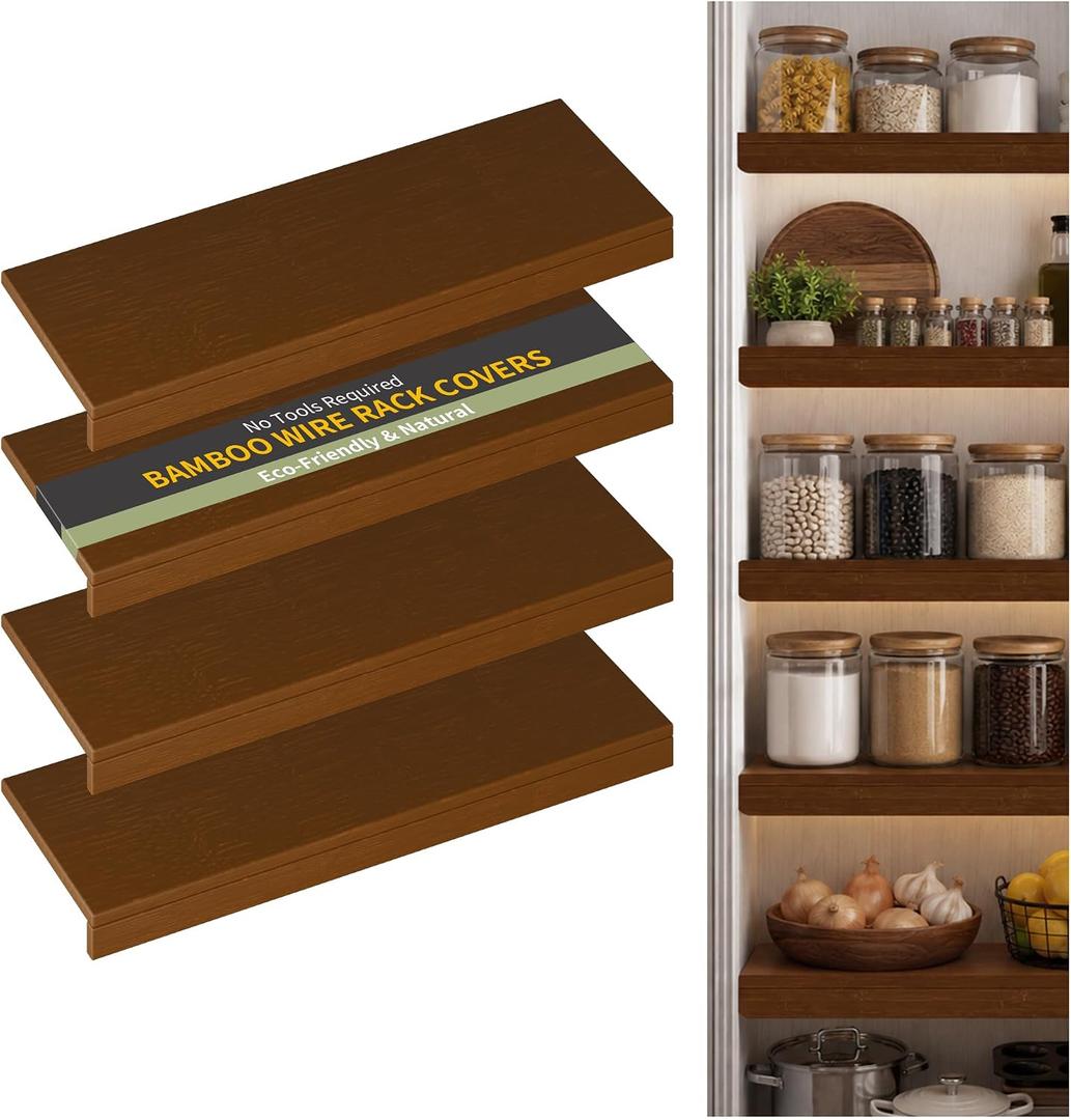 Bamboo Wire Shelf Covers, 34" W x 12" D, 4-Pack, Walnut