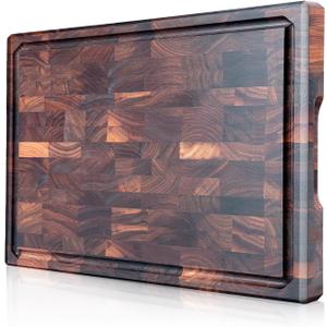 COCOBOSS Walnut Cutting Boards for Kitchen Chopping Board End Grain Cutting Board Premium Black Walnut Wood Cutting Board with Juice Groove, Non-Slip Feet & Handles(13.5 x 9.4 x 1.0 Inch, Gift Box)