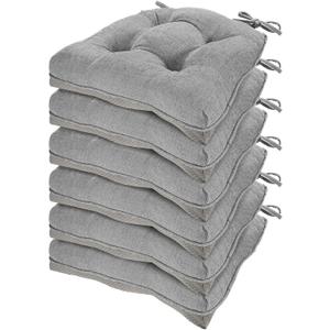 HARBOREST Chair Cushions for Dining Chairs Set of 4 - Chenille Tufted Kitchen Chair Cushions with Ties and Non-Slip Bottom, Foam Chair Pads for Dining Chairs, 17" x 17", Light Grey