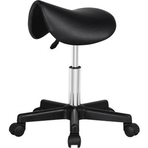 Yaheetech Saddle Stool Rolling Saddle Chair with Wheels Swivel Adjustable Stools for Hair Stylist/Lash Tech PU Leather Tattoo Massage Chair, Black