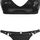 Women Sexy Leather Lingerie Set, High-Elastic Shorts, Glossy, Shiny Shaping Latex Bra Adjustable (XX-Large, Black)