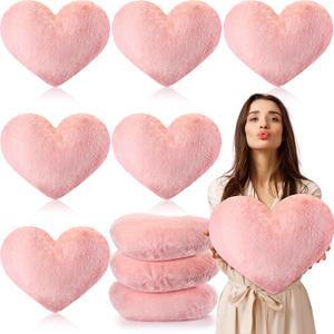 Suzile 6 Pcs Valentines Day Plush Heart Shaped Pillow Fluffy Cute Heart Throw Pillows 18 x 14 Inch Decorative Back Cushions Decoration for Bed Sofa Dining Cars Women (Pink)