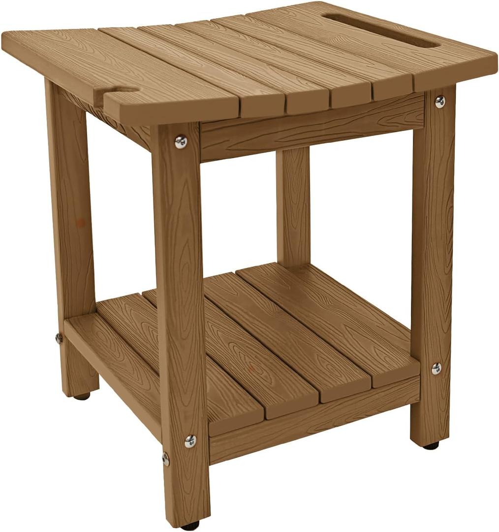 HDPS Shower Bench, Inside Shower Chair for Shaving Legs, Waterproof 2-Tier Bath Spa Shower Stool for Adults Sitting, Weather -Resistant No-Slip Indoor Outdoor Shower Seat, Teak
