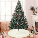 White Christmas Tree Skirt 24 Inch, Knitted Tree Skirt for 4Ft Pencil Tree, Vintage Thick Small Tree Skirt for Christmas Trees Decoration, Xmas Home Indoor Farmhouse Decorations