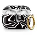 Compatible with AirPod Pro 2nd//1st Generation Case Cover with Gold Keychain,Full Protective Shockproof Wireless Headphone Case for Airpod Pro 2023/2022/2019 （Black and White Pattern）
