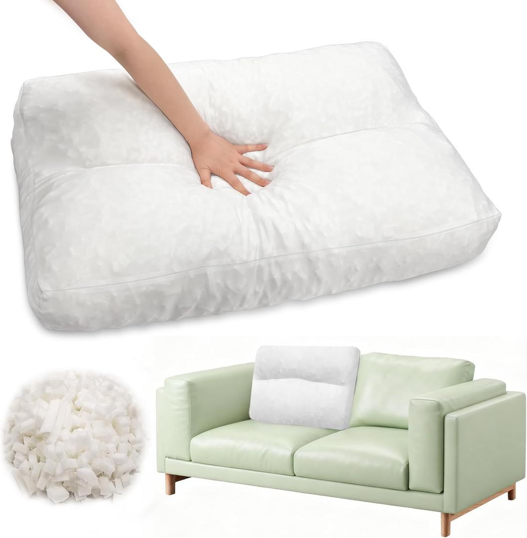 Shredded Foam Sofa Back Cushions Replacement Fluffy Memory Sponge Couch Pillow with Quilted Design 28x18x5 Inch Lumbar Support Pillow for Sofa Bed Floor (1PC)