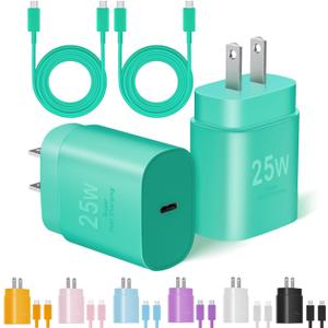 Type C Charger Fast Charging, 2Pack [10FT&6FT] Long USB C Cable with 25W Phone Super Fast Charger Block Compatible with Galaxy S25/S24/Plus/Ultra,iPhone 15/16/17/Air/Plus/Pro Max (Green)