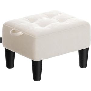 SONGMICS Foot Stool with Legs, Small Footstool Ottoman, Velvet Seat with Thick Cushion, for Living Room, Bedroom, Entryway, 330 lb Weight Capacity, Cream White ULOM501W01