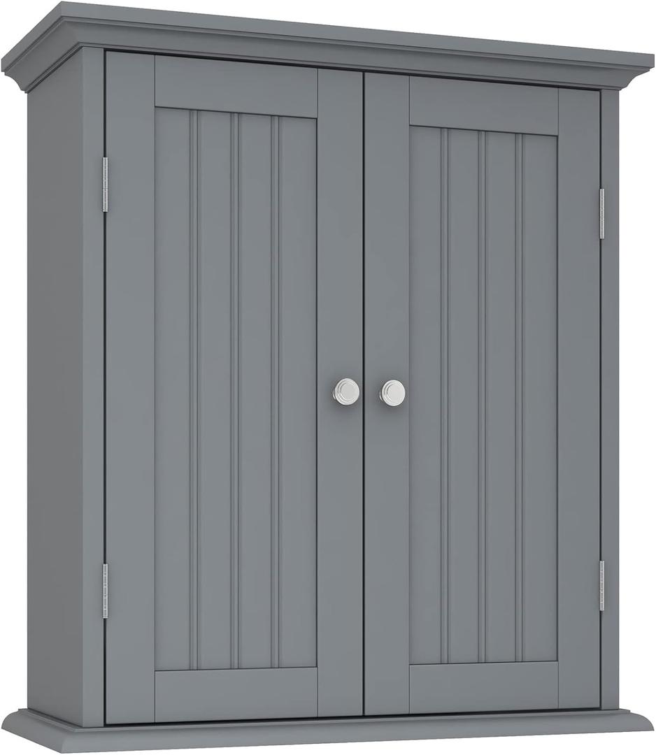 ChooChoo Bathroom Wall Cabinet, Over The Toilet Space Saver Storage Cabinet, Medicine Cabinet with 2 Door and Adjustable Shelves, Cupboard, Navy Blue (Grey)