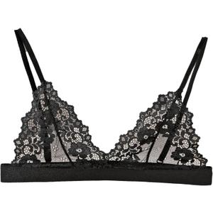 Womens Bra No Underwire Lace Unlined Demi Triangle Bralettes (Small, Black)