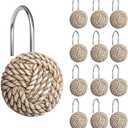 Sunlit Boho Knots Shower Curtain Hooks, Home Decorative Shower Curtain Rings for Bathroom, Seaside Nautical Shower Curtain Hangers Bathroom Accessories, Set of 12