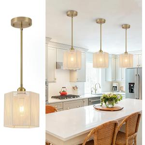 3-Pack Boho Rattan Pendant Light Fixtures, 7.67" Hand-Woven Hexagonal Hanging Pendant Lights, Coastal Farmhouse Mini Island Lighting for Kitchen Island, Dining Room, E26 Base