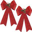 MCEAST 2 Pack Red Christmas Bows 12 x 18 Inches Xmas Wreaths Garland Bows with Pinecones for Christmas Tree Ornaments Sets Indoor Outdor Decoration