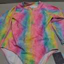 Big Girls Swimsuits One Pieces Long Sleeve Swimwear UPF50+ Kids Zipper Sun Protection Bathing Suits Rainbow 10T (4XL)