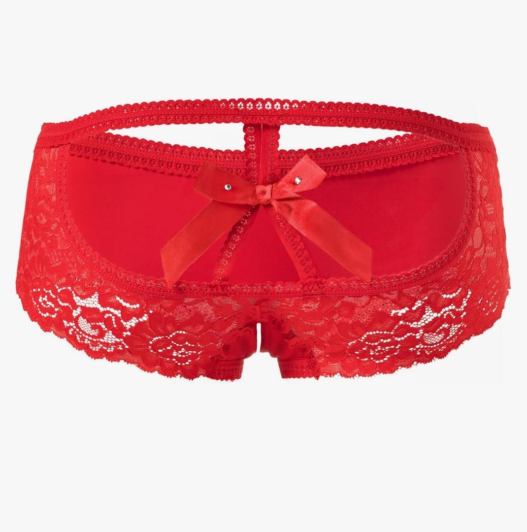 PERAMBRY Women's Lace Stretch Sexy Thong Bikini Panties Bow Tie Breathable Fashionable X-Large