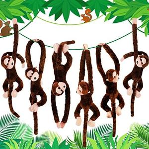 Hungdao 6 Packs Hanging Monkey Stuffed Jungle Animal Toy with Hook and Loop Jungle Party Hanging Decorations for Kids Classroom Birthday Party Decorations(24 Inch)