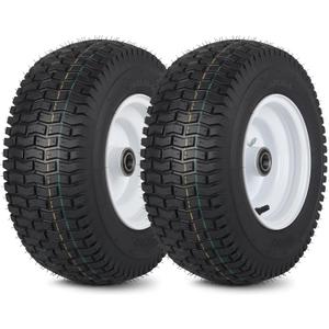 16x6.50-8 Tubeless Tire and Wheel, 1" Bearing, 4" Centered Hub,16x6.5-8" Lawn Mower Tires, Universal Fit Riding Mower and Garden Tractor Front Wheels, 4 Ply, V-Turf Pattern, 2 Pack
