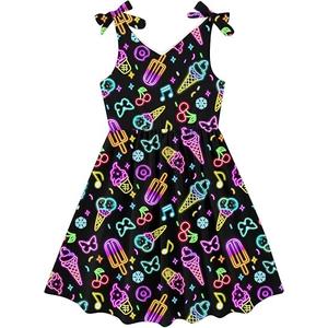 Enlifety 5T 6T Girls Neon Dress for Glow Party Sleeveless Ice Cream Summer Dresses Bowknot Strap Twirl Sundress (Neon Ice Cream)