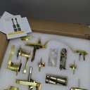 Double Front Door Handle Set with Dummy and Deadbolt, Brushed Gold Entry Front Door Lock Set with Gold Classic Half Grip Curved Door Handle for Exterior Doors or Office, Satin Brass