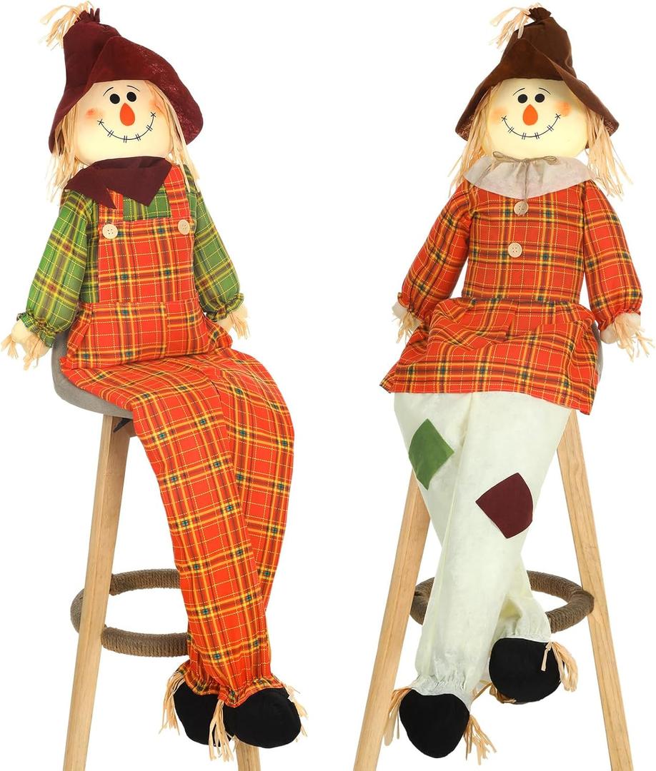 Libima 2 Pack 60" Large Scarecrow Thanksgiving Fall Sitting Scarecrow Halloween Decoration Life Size Scarecrows for Indoor Outdoor Autumn Harvest Decoration for Garden Yard Porch(Adorable)