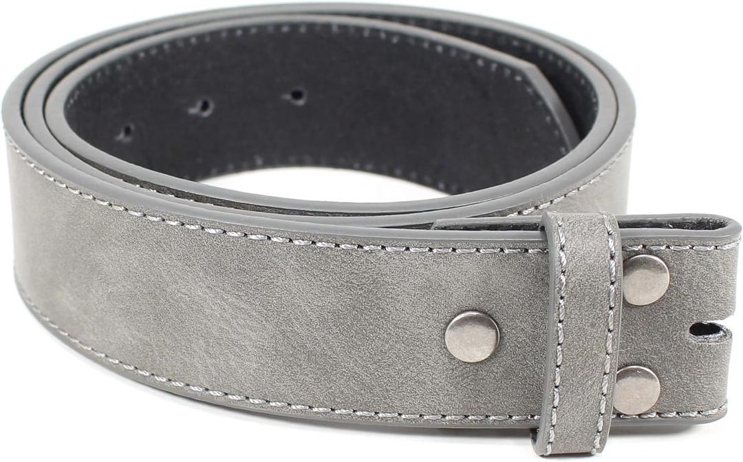 Leather Belt Strap with Vintage Distressed Texture 1.5" Wide with Snaps and without Buckle (Large (34-36), Grey Color)