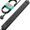 QBA 8 Outlet Metal Power Strip with USB C PD 20W, Heavy Duty Wide Spaced Outlets, Wall Mount for Home Office Garage Workshop, 6ft Cord, Black