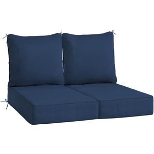Sundale Outdoor Olefin Deep Seat Cushion Set of 2, Patio Chair Cushion and Pillow, Water-Resistant Sectional Sofa Pad with Straps Dark Blue, 24 x 24 x 6 Inches