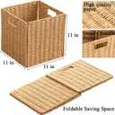 Foldable Storage Baskets with Handles Paper Rope Storage Baskets Rectangle Collapsible Hand Woven Storage Cubes Bins for Organizing Shelves Living Room Bedroom Pantry (4, 11'' x 11'' x 11'')