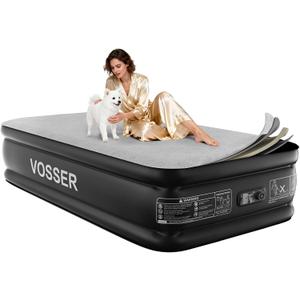 VOSSER Air Mattress with Built-in Pump, Twin 18'' Foam Topper Blow Up Mattress,Luxury Inflatable Mattress 2 Mins Self-Inflation/Deflation - Breathable and Flatness-Free for Camping, Home & Guests