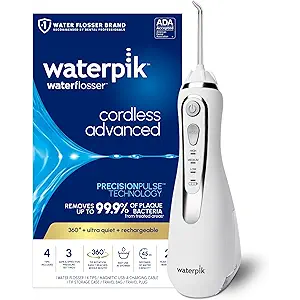 Waterpik Cordless Advanced 2.0 Water Flosser For Teeth, Gums, Braces, Dental Care With Travel Bag and 4 Tips, ADA Accepted, Rechargeable, Portable, and Waterproof, White WP580