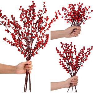 20 Pcs 3 Size Artificial Red Berry Stems Branches, 22'' 16'' 8'' Christmas Fake Burgundy Berry Picks Holly Berries for Christmas Tree Xmas Decorations Home Decor Crafts Holiday DIY