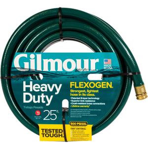 Gilmour 843251-1001 Flexogen Heavy Duty Watering Garden Hose 3/4in x 25 Feet, Green