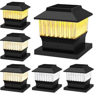 6-Pack Solar Post Cap Lights Outdoor, 50 Lumen 3-Color Adjustable (3000K/4000K/6000K), Waterproof LED Lights for 4x4 & 5.5x5.5 Posts, Black Matte Finish, No Wiring Needed - Auto On/Off