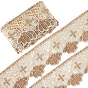 GORGECRAFT 5 Yards4 Inch Wide Crown Floral Trim Europe Embroidered Venice Lace Ribbon Sewing Edge Trim Inelastic Applique Fabric Crafts for Sewing Craft DIY Clothes Wedding Decoration (Coffee)