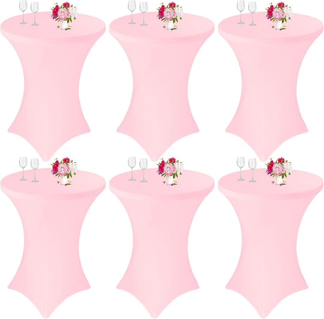 6 Pack Cocktail Spandex Tablecloth 32"x43" Pink Stretch Square Corners Cocktail Table Cover Fitted High Top Round Table for Bar Wedding Birthday Party Banquet