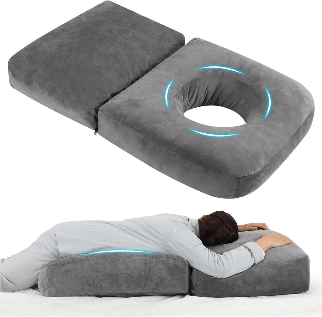WOODWORD Pregnancy Pillow for Stomach Sleepers, Pregnancy Massage Pillow, 45.3 Inch Full Body Pillow with Removable Cover, Grey