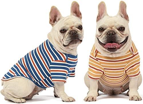 Knuffelen Dog Shirts Cotton Striped T-Shirt, Summer Pet Clothes for Small Dogs, 2-Pack Soft Puppy Apparel Cat Tee, Breathable Stretchy, Blue Yellow M