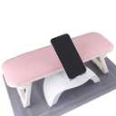MZCMSL Nail Arm Rest for Nails Tech with Phone Holder, Big Foldable Pu Leather Nail Hand Rest Pillow with Table Mat (Pink)
