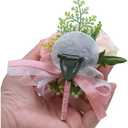 2 x Rikyo 2 Pack Flower Wrist Corsage Boutonniere Set,3" Artificial Rose Carnation Wrist Corsage and Men Boutonniere Set,DIY Silk Flower for Wedding Flowers Accessories Prom Suit Decor (Pink)