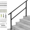 LuckIn 5-Step Handrail for Outdoor Steps, Porch Railing Outdoor, Wrought Iron Handrail for 4 to 5 Steps, for Concrete Steps and Wooden Stairs, Easy Installation & Adjustable Height, Black
