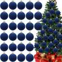 Menkxi 30 Pcs Christmas Velvet Balls 1.97 Flocked Christmas Hanging Ornaments Handmade Velvet Balls Xmas Tree Ornaments Xmas Tree Bulbs for Wedding Anniversary Party (Blue)
