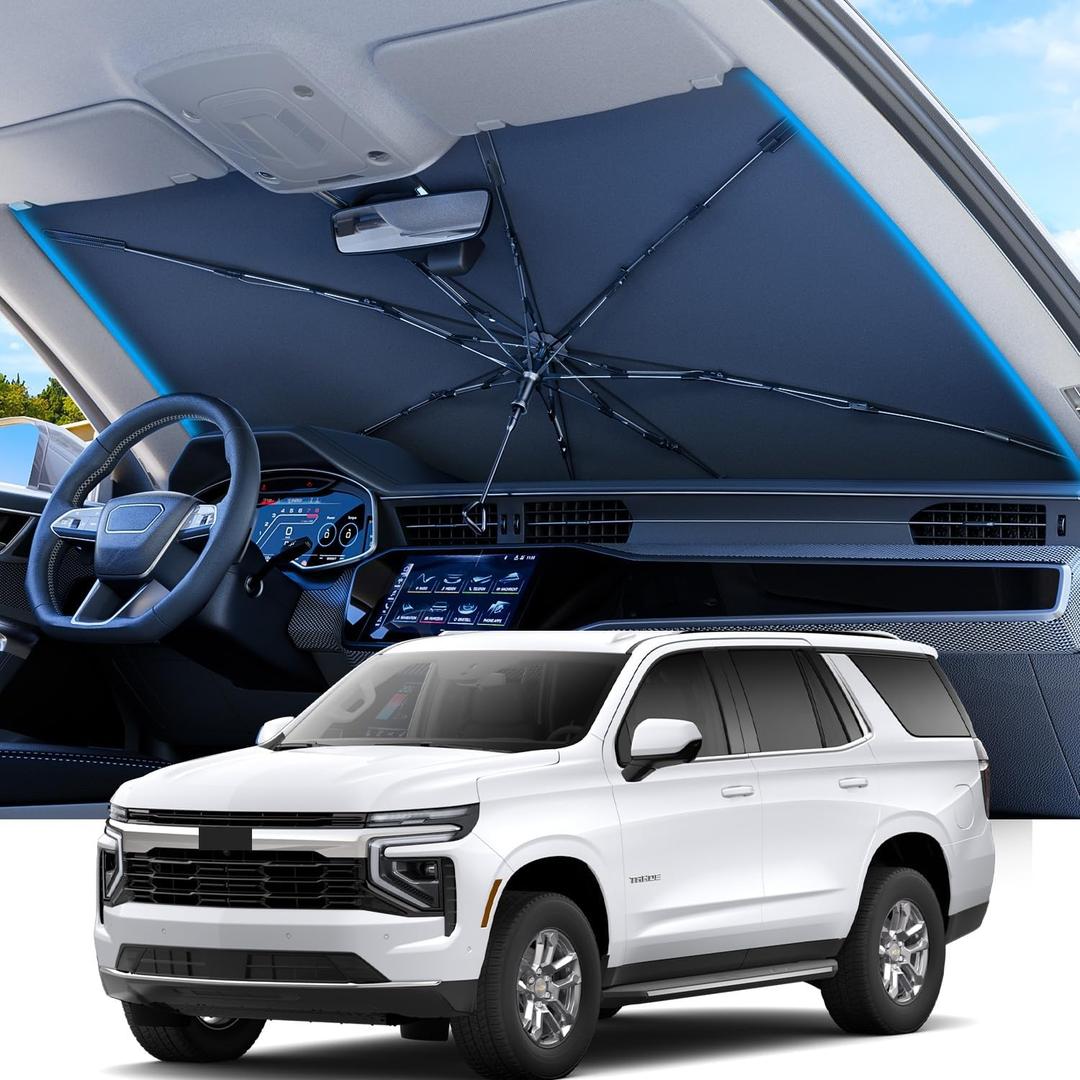 REEVAA 2025 Upgraded Truck Windshield Sun Shade Umbrella [99% Sun Protection & Keep Cool] Protect Interior, 360 Flex Handle Sun Shield Sunshade, X-Large (61''x39'') for Full-Size Truck/MPV Car