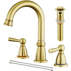 CREA Widespread Bathroom Faucet 3 Hole Brushed Gold Sink Faucet 8 inch with Pop Up Drain 2 Handle 4 inch Faucets for Vanity Lavatory Basin Restroom Bath Sink