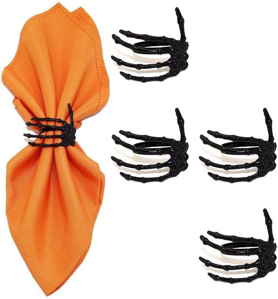 2 x Skeleton Claw Napkin Ring Set - 4pcs Black Modern Napkin Rings with Rhinestones for Wedding Banquet & Halloween Party