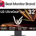 LG 32GX870A-B 32-inch Ultragear 4K UHD (3840 x 2160) OLED Gaming Monitor, Dual-Mode, 240Hz, 0.03ms, NVIDIA, AMD FreeSync Premium Pro, VESA DisplayHDR True Black 400, USB Type-C, DP2.1