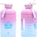 H2O Capsule INSPO Gallon Water Bottle with Time Marker and Straw Motivational Hydration Tracker Jug Big BPA-Free FoodSafe Leakproof Drinking Bottle with Handle & Strap, Rainy Ashville