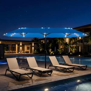 15ft Large Patio Umbrella with Solar Lights and Base, Double-Sided Outdoor Rectangle Umbrella with 48 LED Lights, Market Table Umbrellas with UV Resistant Canopy, Royal Blue